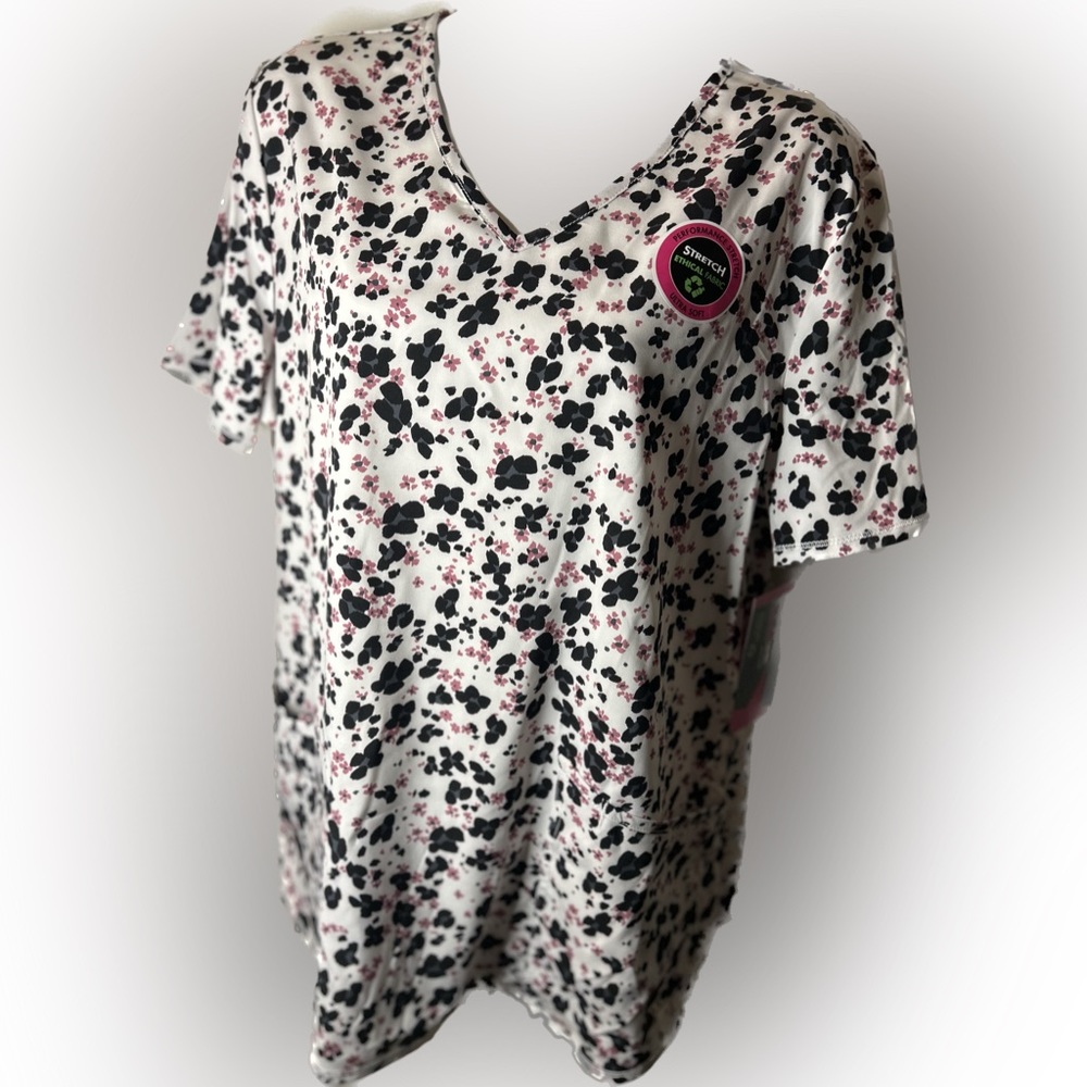 NWT white with flower scrub top size medium